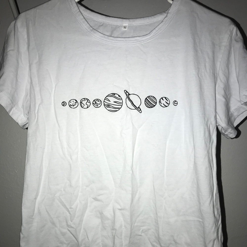 Shein White Planet Print Short Sleeve Tee Shirt